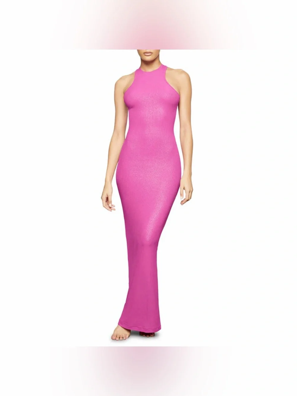 SKIMS Soft Lounge Racerback Fuschia Foil Shimmer Bodycon Maxi Dress - Picture 6 of 6